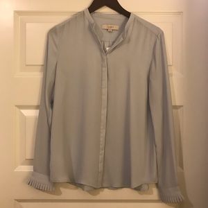 Baby Blue Blouse with Ruffle/Pearl Detail